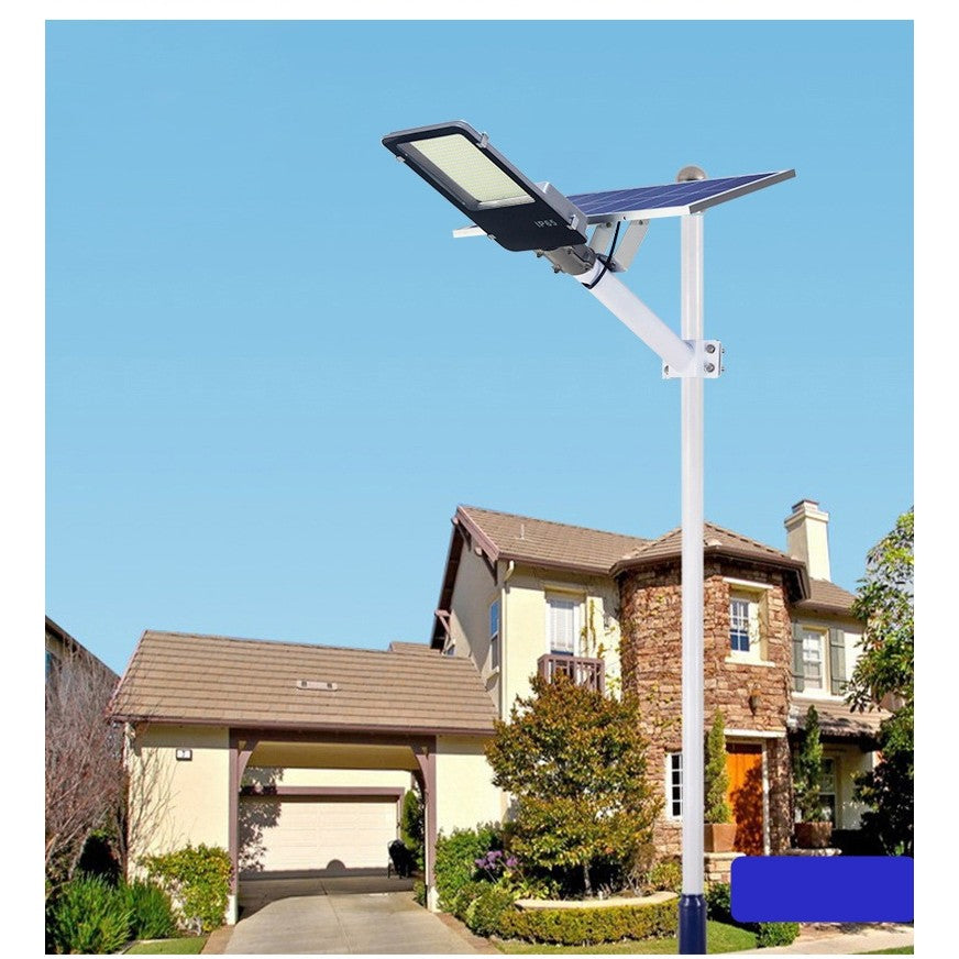 Lampa solara stradala Vivimall, pentru curte sau strada, finisaj lucios, rezistent la apa, montare prin fixare, senzor lumina, baterie de litiu, IP65, lumina rece, putere 500W, autonomie 10 ore, 49.5 x 21 x 9 cm, negru - vivimall.ro