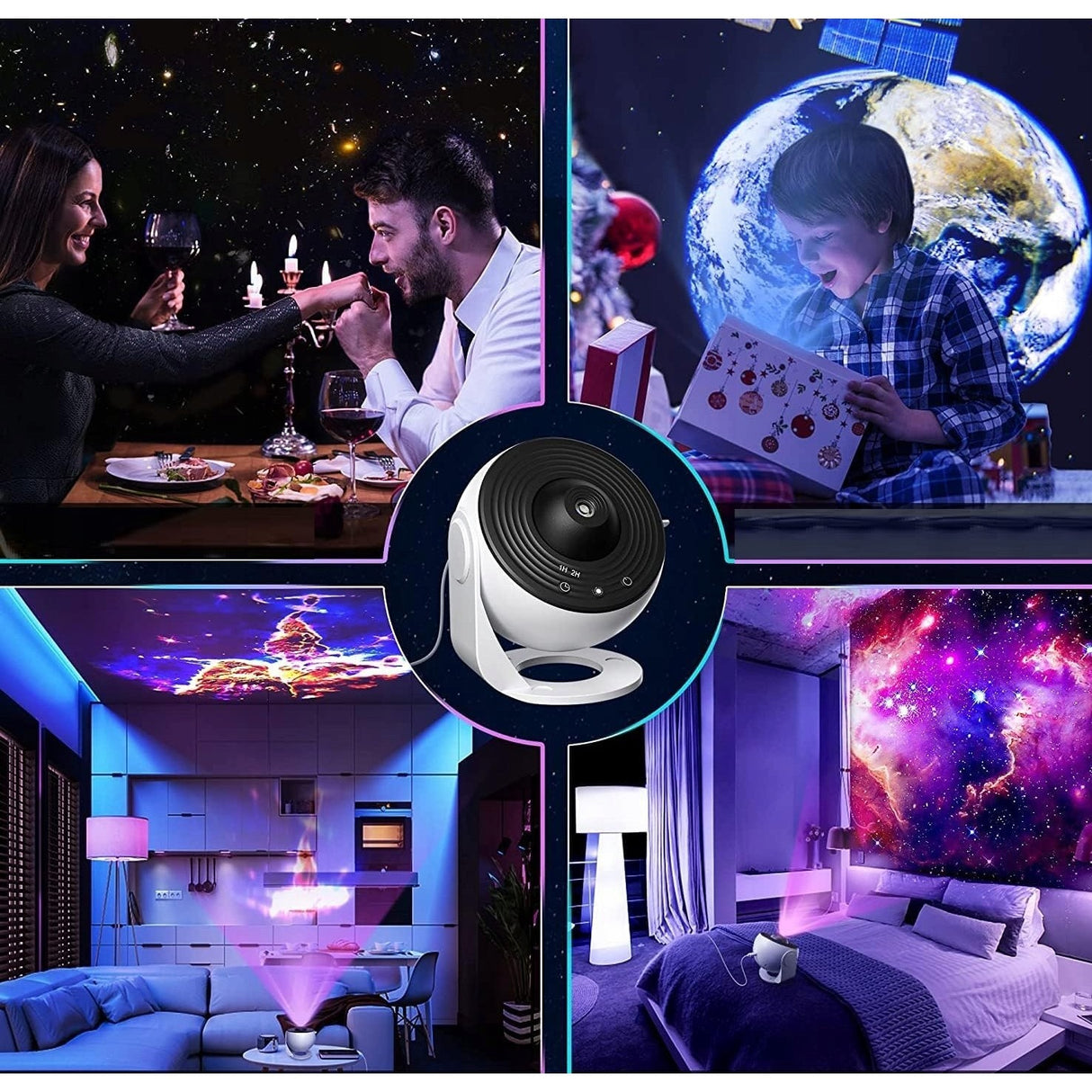 Lampa Tip Proiector Galaxie, Vivimall, pentru Dormitor, Tematica Cer Instelat, Model Glob, HD, Rotire 360 de Grade, 20 de Imagini, Incarcare USB, 10 W, 15x15 cm, Alb Negru - vivimall.ro