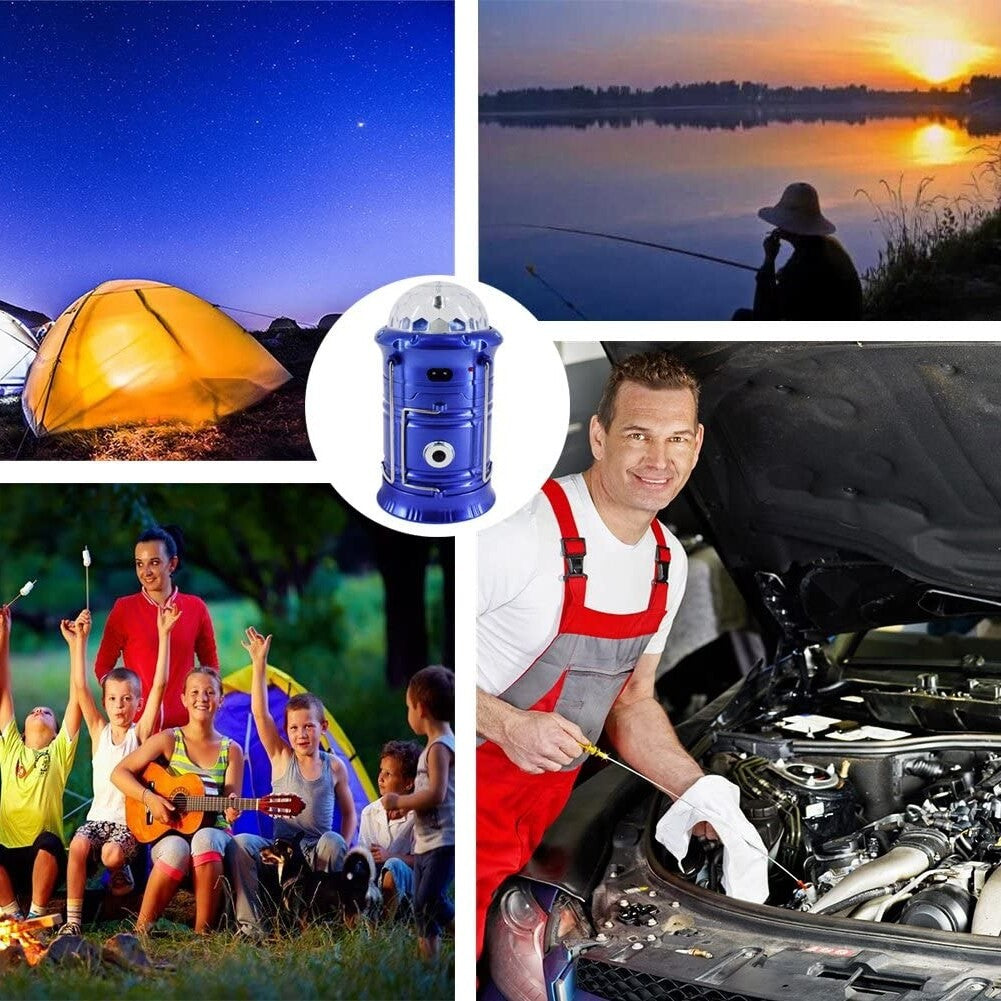 Lanternă pliabilă de camping Magic cool cu lampă disc și USB Vivimall, Lanterna, Felinar, Acumulator 1200 mAh, reincarcabila, 6 LED + 1 W + 3C culori, Albastru - vivimall.ro