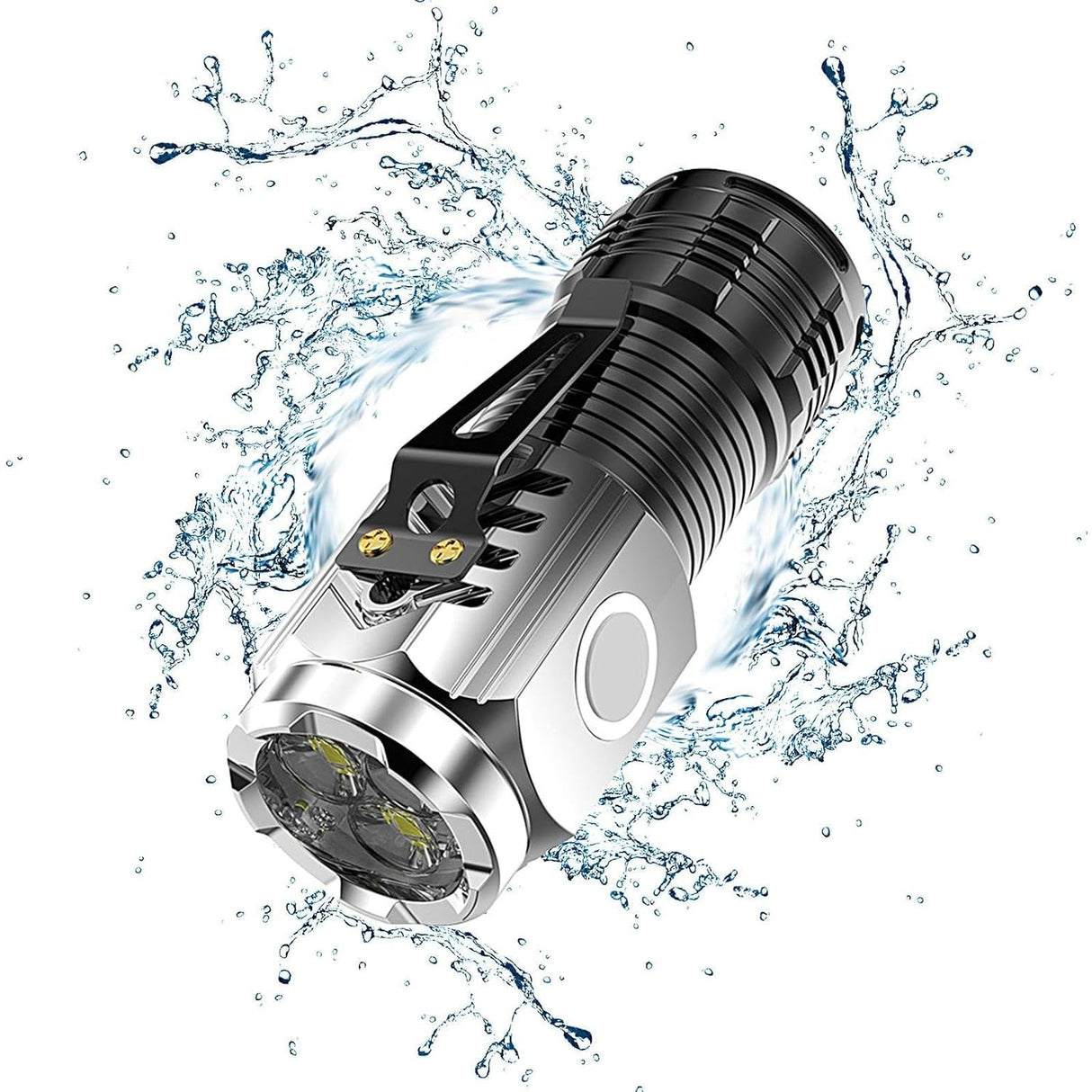 Lanterna cu 3 Nuclee Led, Vivimall, Incarcare USB, Autonomie 4-20h, Raza Maxima 100-200 m, 5W, 4 x 4 x 9 cm, Suport de Agatat, Fund Magnetic, Argintiu - vivimall.ro