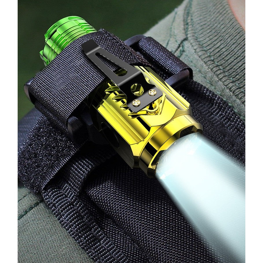 Lanterna cu 3 Nuclee Led, Vivimall, Incarcare USB, Autonomie 4-20h, Raza Maxima 100-200 m, 5W, 4 x 4 x 9 cm, Suport de Agatat, Fund Magnetic, Galben/Verde - vivimall.ro