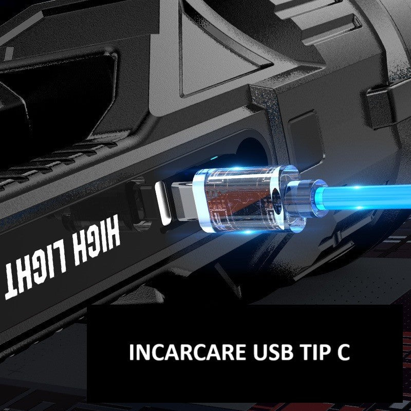 Lanterna LED, Vivimall, Incarcare USB, Autonomie 8-24h, 2 Surse de Lumina, Principal si Lateral, Raza Maxima 100-200 m, COB, 5W, 23 x 10 x 10 cm, Galben - vivimall.ro