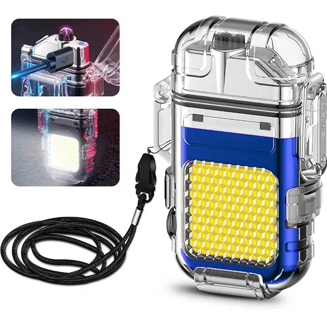 Lanterna Tip Breloc cu Bricheta, Vivimall, Impermeabila, 3 Moduri Iluminare, 300 mAh, Incarcare USB-C, COB, Raza de Actiune 50 - 100 m, 7.4 x 4.9 x 1.7 cm, Albastru - vivimall.ro