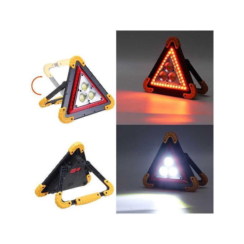 Triunghi Multifunctional de Avertizare, Vivimall, Lanterna LED, Impermeabil IP65, 800 lm, 2 x AA, Functie Incarcare Telefon, USB si Micro USB, COB, Portocaliu - vivimall.ro