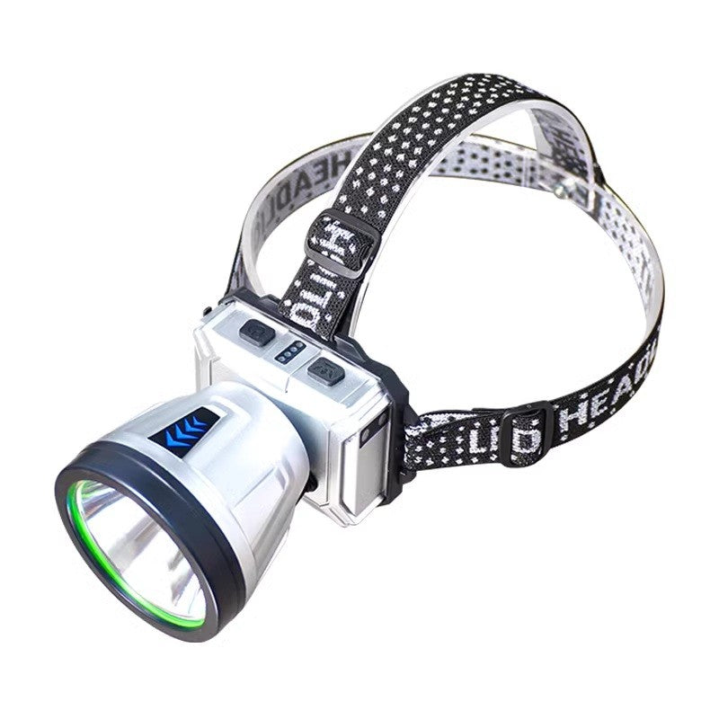 Lanterna Power Bank LED, Vivimall, cu Suport pentru Cap, Incarcare USB, Raza 100-200m, 5W, 3 Trepte de Lumina, Afisaj Baterie, Argintiu - vivimall.ro