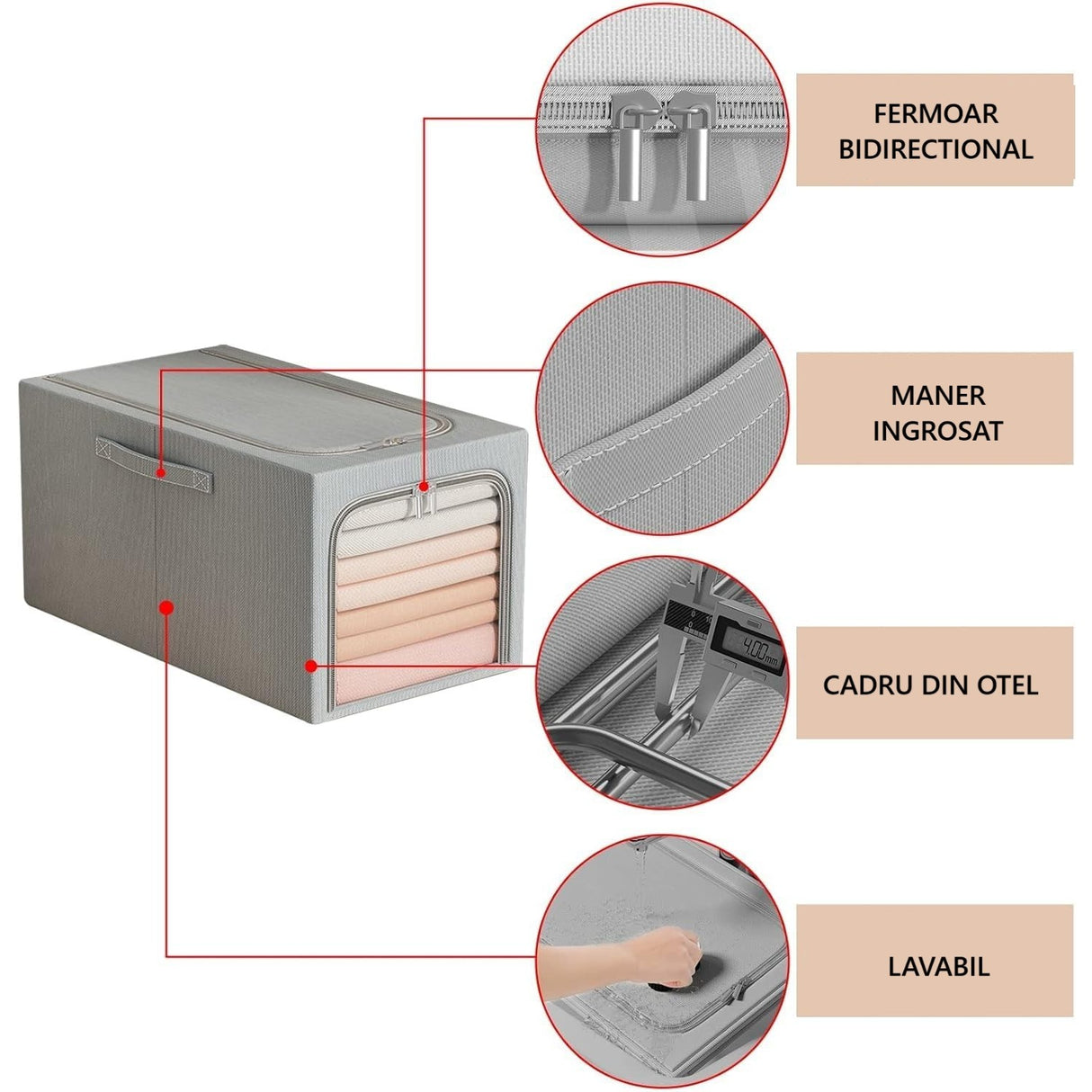 Cutie de Depozitare, Vivimall, 49L, din In si Bumbac, Pliabila, Cadru din Otel, 47 x 35 x 30 cm, Albastru Fumuriu - vivimall.ro