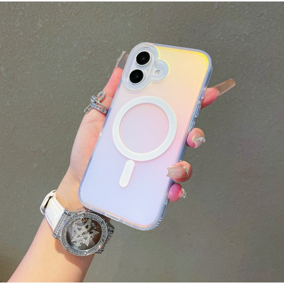 Husă iPhone 17 Cameleon MagSafe, vedere spate cu reflexii multicolore holografice