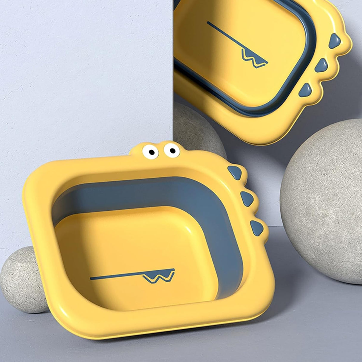 Lavoar Pliabil, Vivimall, pentru Copii, din PP/TPE, Portabil, Model Crocodil, 30x24.5x9 cm, Galben/Albastru - vivimall.ro