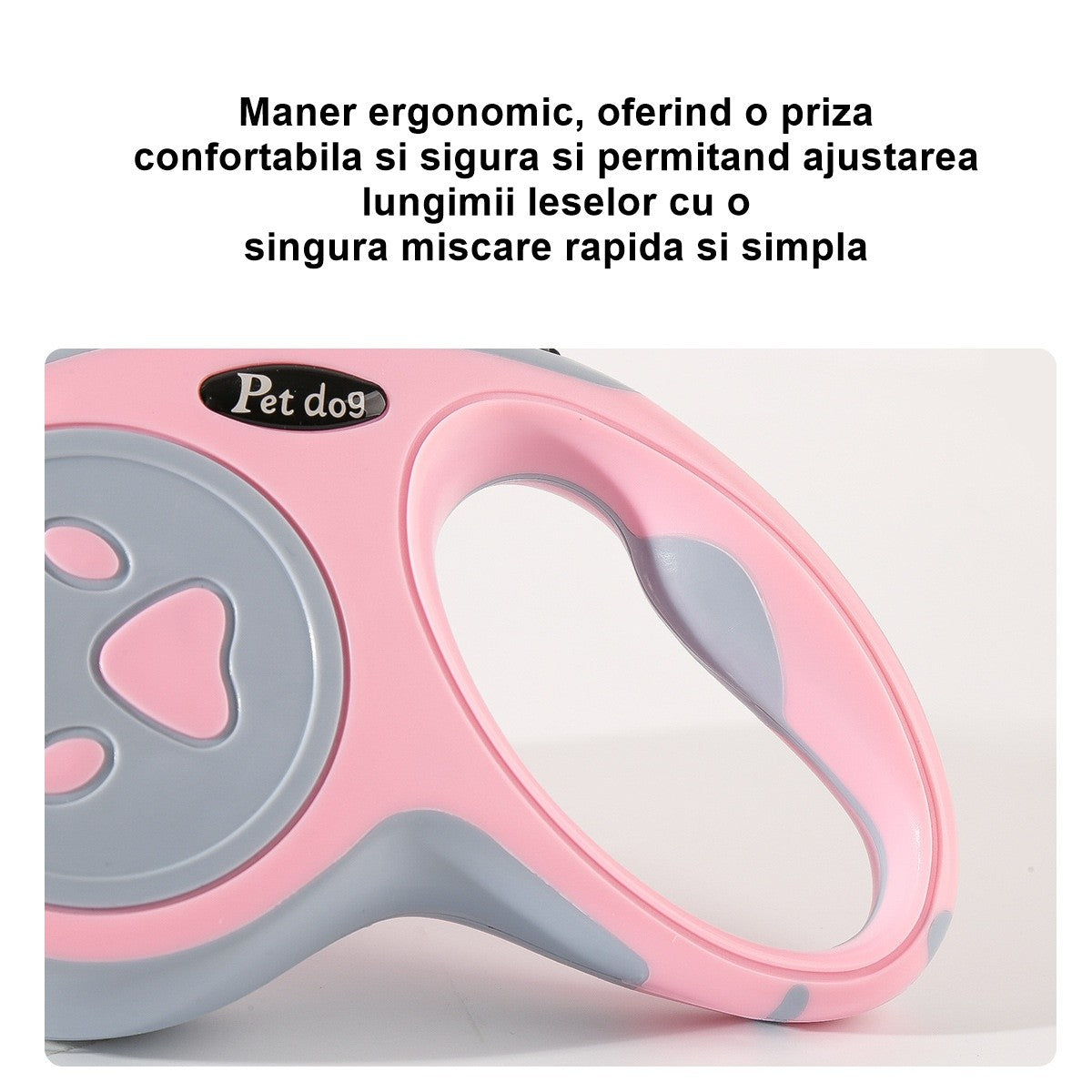 Lesa Automata Retractabila, Vivimall, pentru Caini, 3m, 20 kg, ABS/Nylon, Roz/Gri, 8x12x4 cm - vivimall.ro