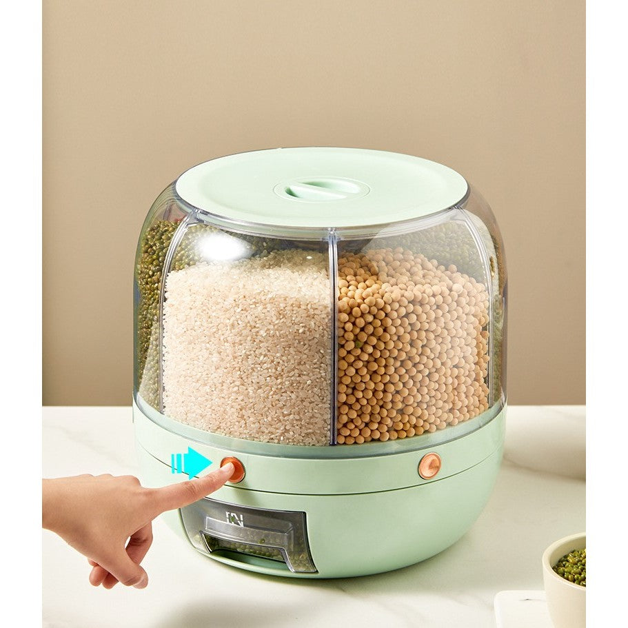 Dozator de cereale Vivimall, rotativ 360, 6 compartimente, capacitate 6 L, rezistent la umezeala, inchidere etansa, verde deschis - vivimall.ro