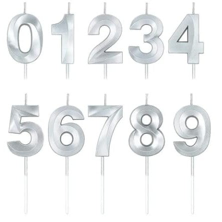 Lumanare Cifra 2, Flippy, Model Diamond, 5 x 3.4 cm, Argintiu - vivimall.ro