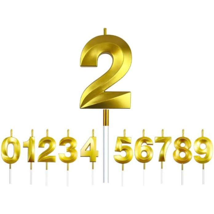 Lumanare Cifra 2, Flippy, Model Diamond, 5 x 3.4 cm, Auriu - vivimall.ro