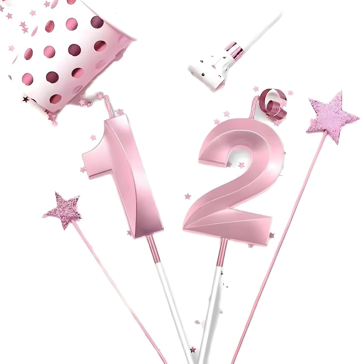 Lumanare Cifra 2, Flippy, Model Diamond, 5 x 3.4 cm, Roz - vivimall.ro