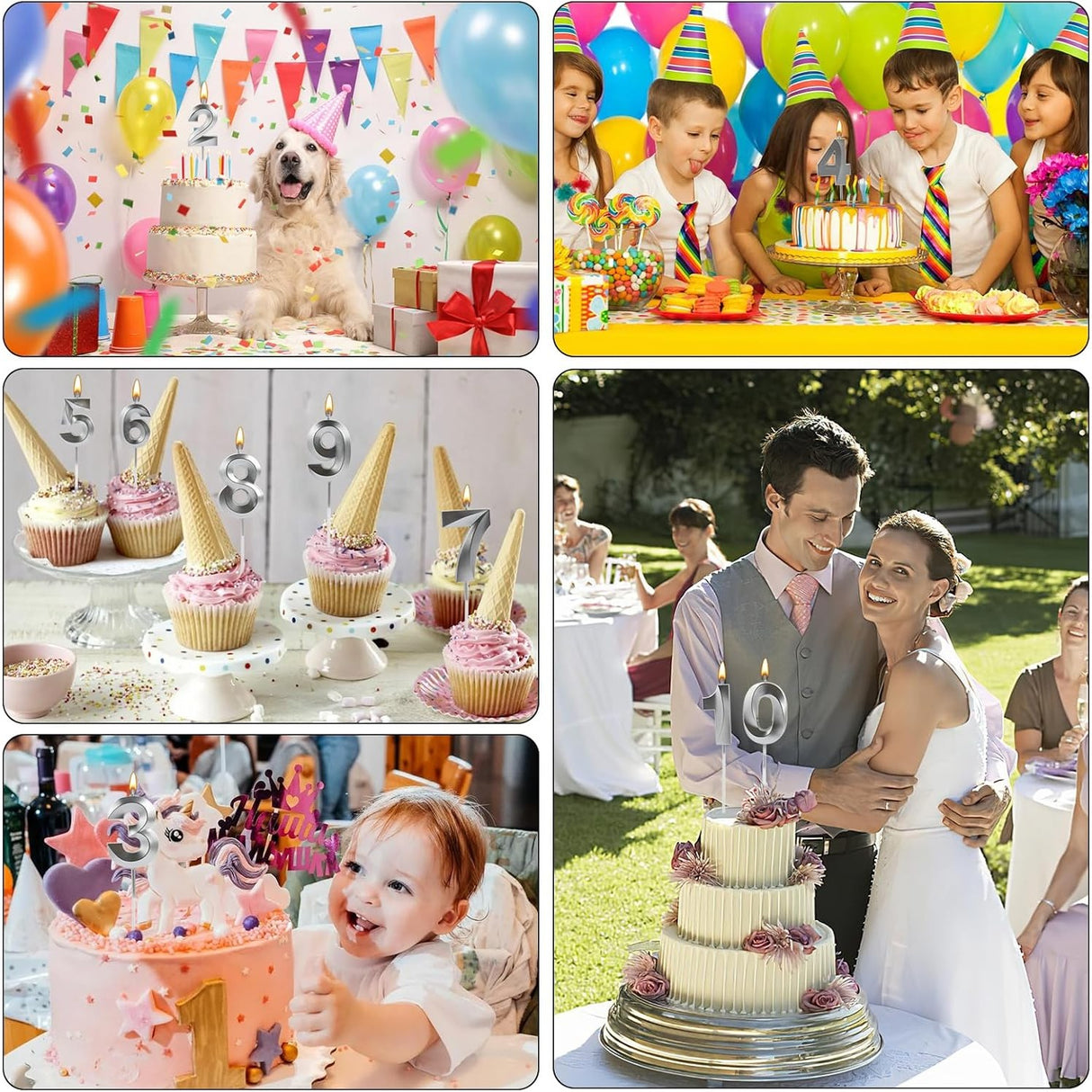 Lumanare Cifra 3, Flippy, Model Diamond, 5 x 3.4 cm, Argintiu - vivimall.ro