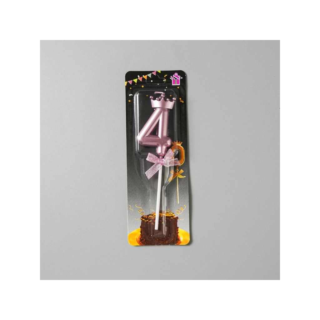 Lumanare Cifra 4, Vivimall, Model Coroana cu Fundita, Pentru Tort, 6 x 2.5 cm Mov - vivimall.ro