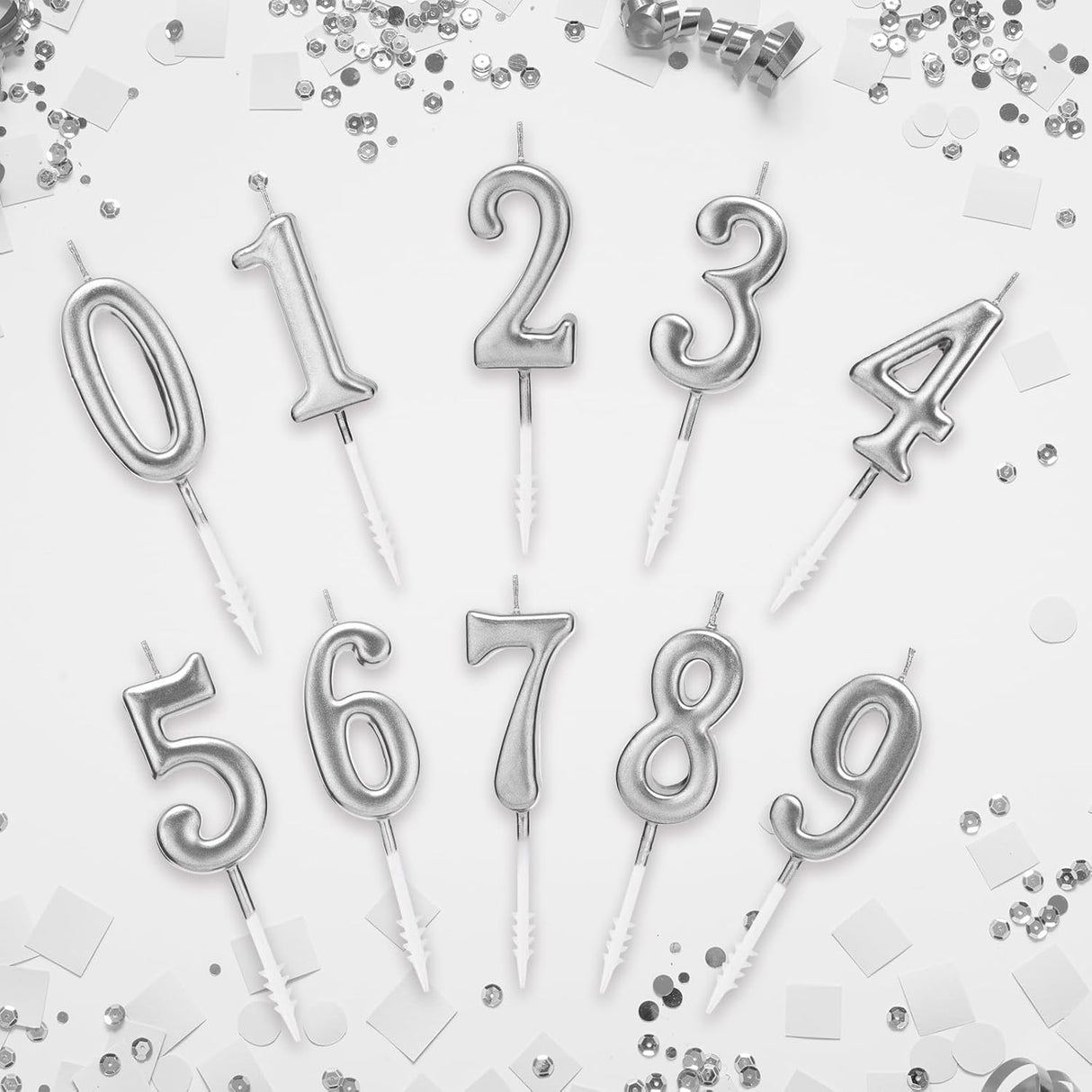 Lumanare de Tort, Vivimall, Model Cifra 0, Party, 4.5 x 2.5 cm, din Parafina, Argintiu - vivimall.ro