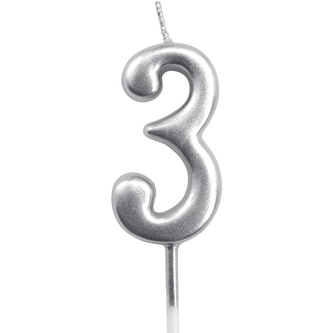 Lumanare de Tort, Vivimall, Model Cifra 3, Party, 4.5 x 2.5 cm, din Parafina, Argintiu - vivimall.ro