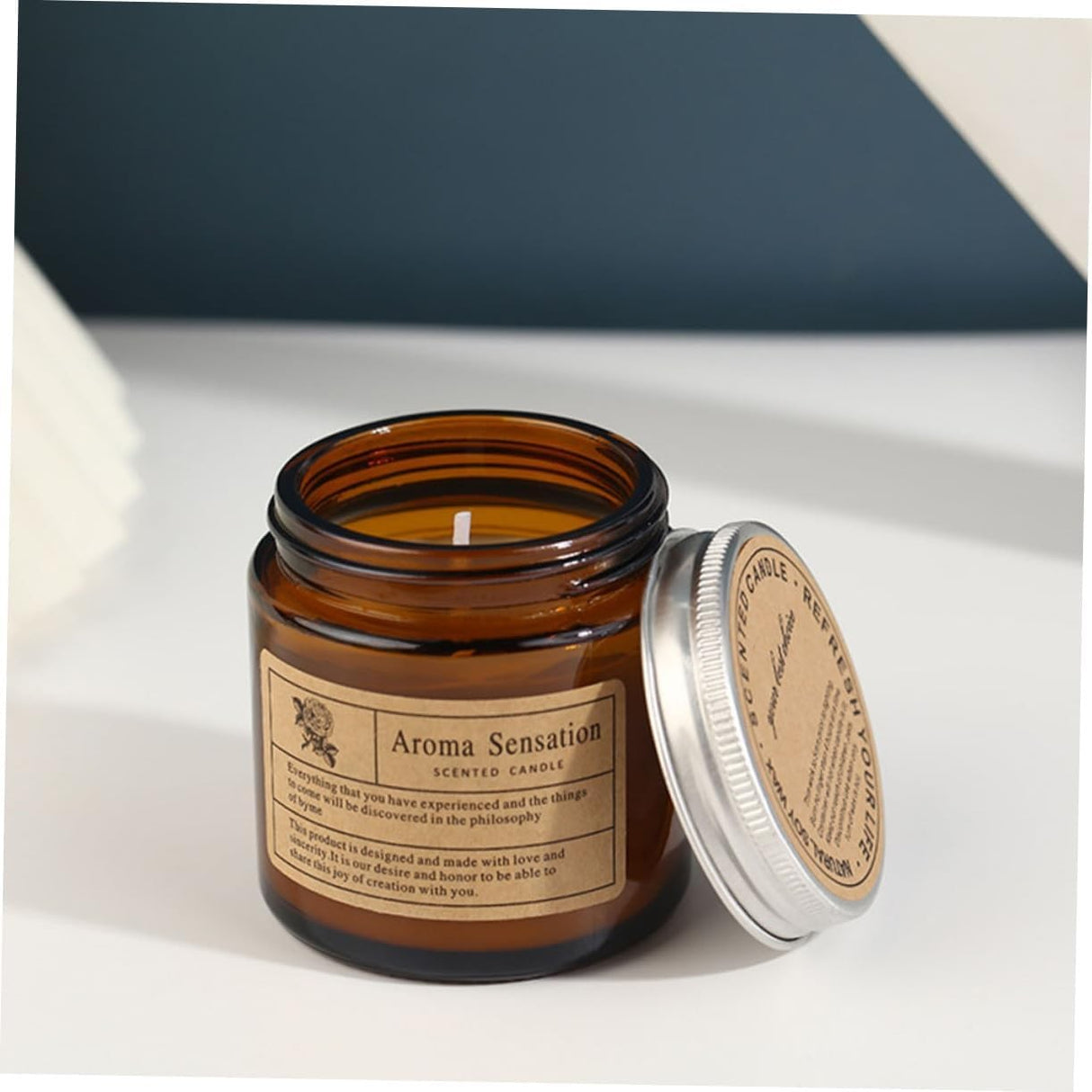 Lumanare Parfumata, Vivimall, Model Borcan Maro, Aroma de Sare de Mare, din Ceara Vegetala, 6 x 6.5 x 6.5 cm, Maro - vivimall.ro