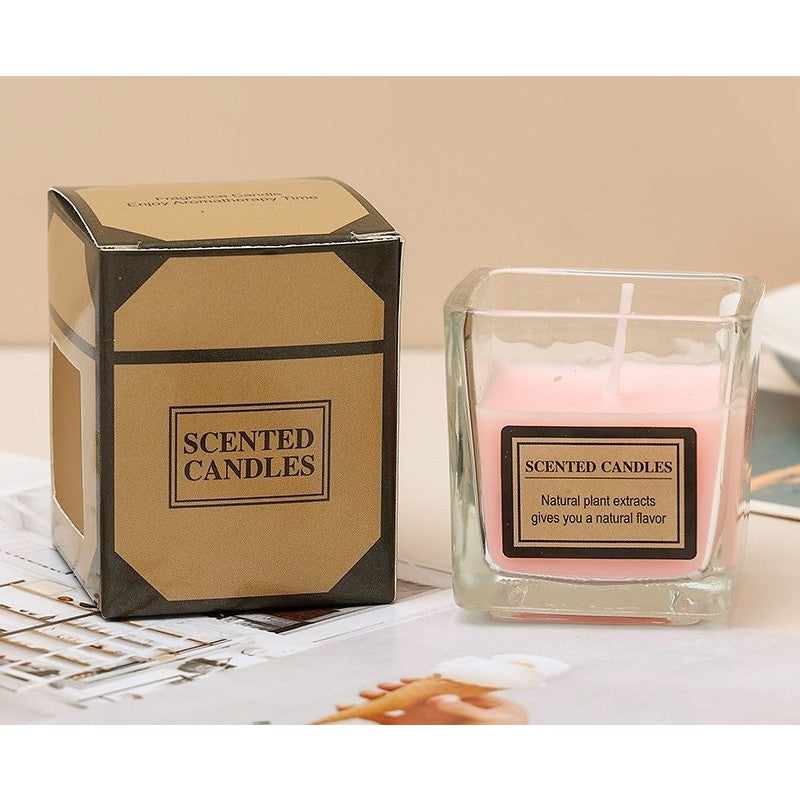 Lumanare Parfumata, Vivimall, Model Pahar Transparent, cu Ulei Esential, 4.8 x 5.4 x 5.5 cm, Aroma de Trandafir, Roz pal - vivimall.ro