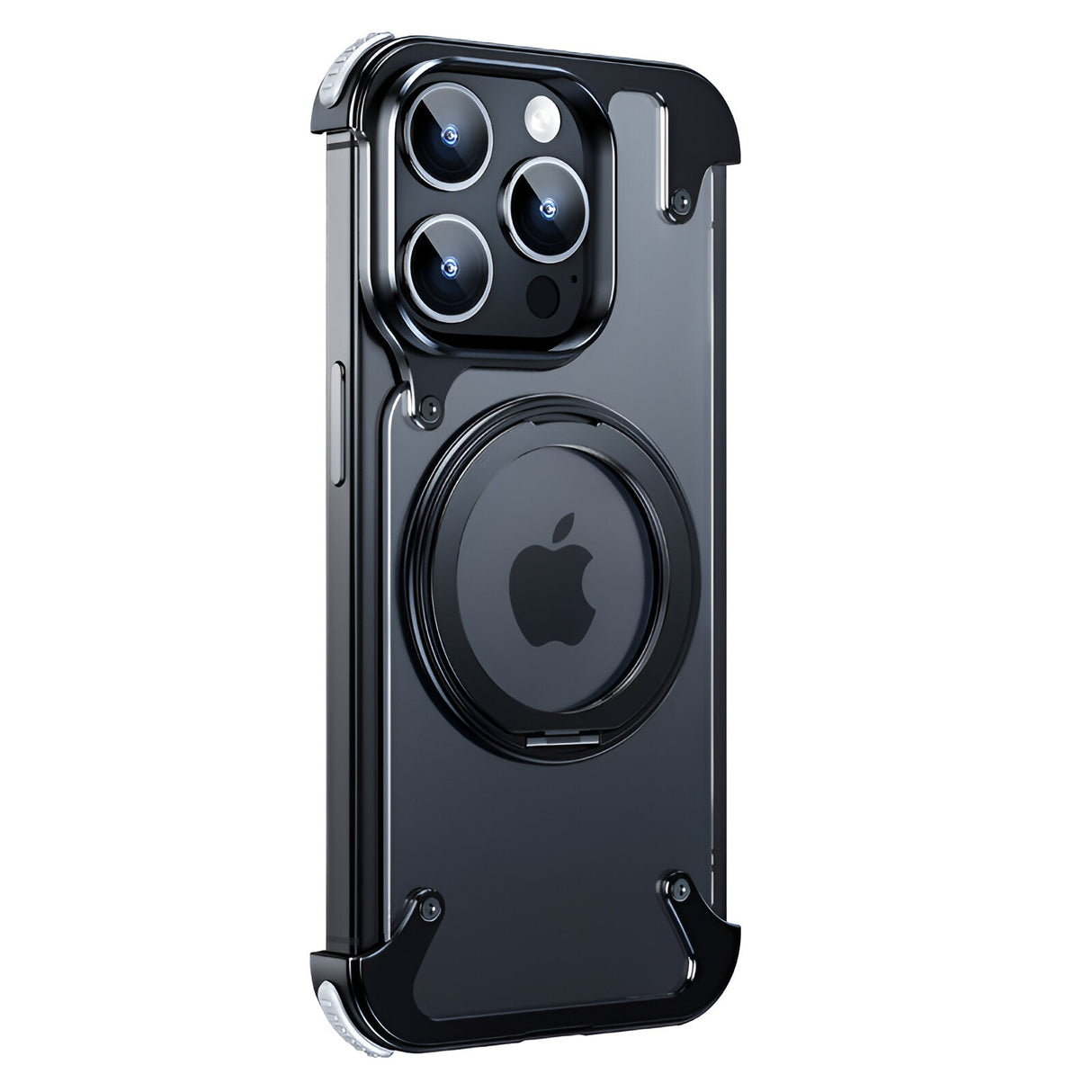 Husă iPhone 15 Pro MagSafe cu inel magnetic rotativ 360°, carcasă PC negru transparent, vedere frontală