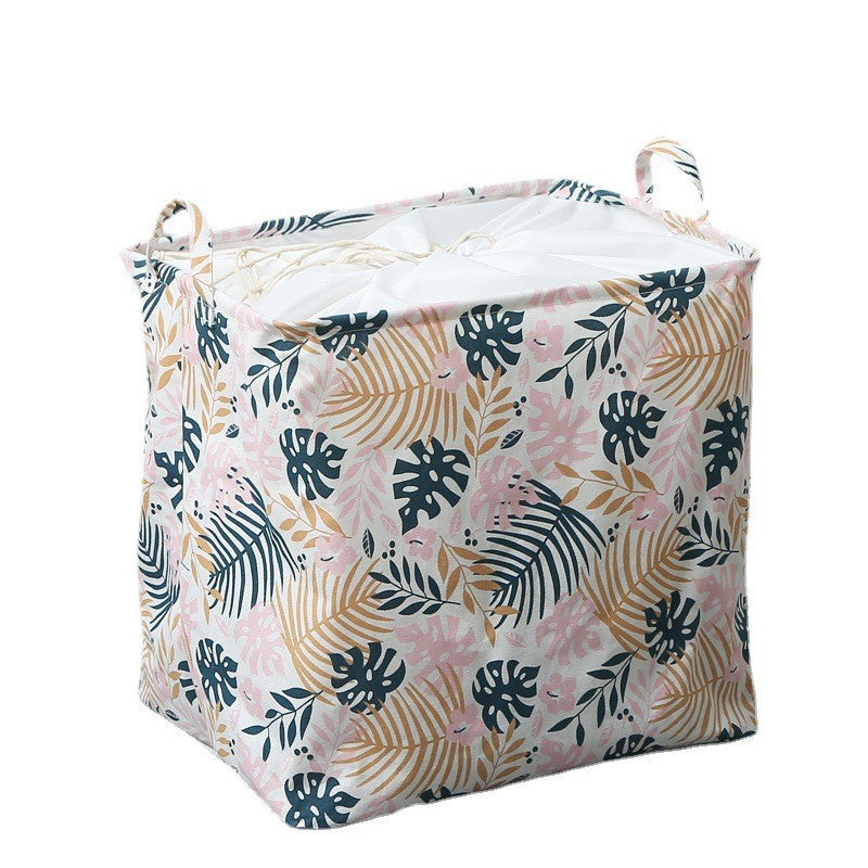 Cos de Depozitare pentru Rufe, Vivimall, Cos Pliabil CLOTHBOX pentru Depozitarea Jucarii, Haine, Cos de Haine Murdare cu Snur, 80 x 50 x 50 cm, Model Frunze, Alb Multicolor