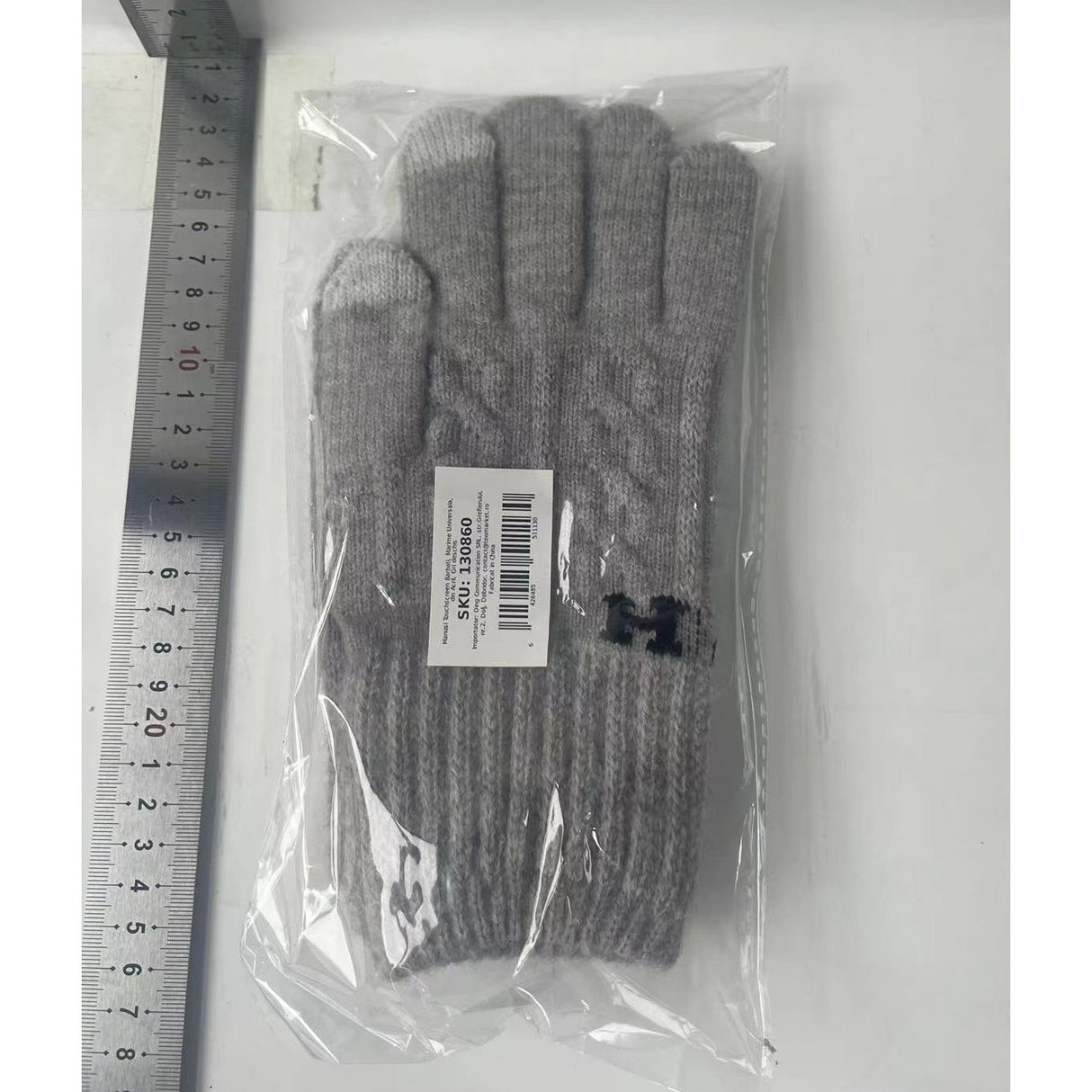 Manusi de Barbat, Vivimall, Model H, Functie Touchscreen (ecran tactil), Material Acril Tricotat, Manseta Elastica, Interior Catifelat, Marime Universala, Gri Deschis - vivimall.ro