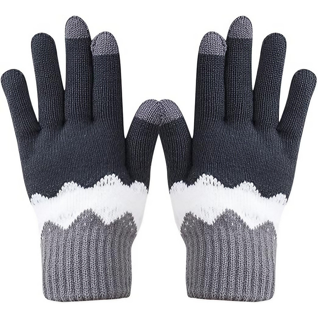 Manusi de Dama, Vivimall, Model Ondulat, Functie Touchscreen (ecran tactil), Material Acril Tricotat, Manseta Elastica, Interior Catifelat, Marime Universala, Gri/Alb - vivimall.ro