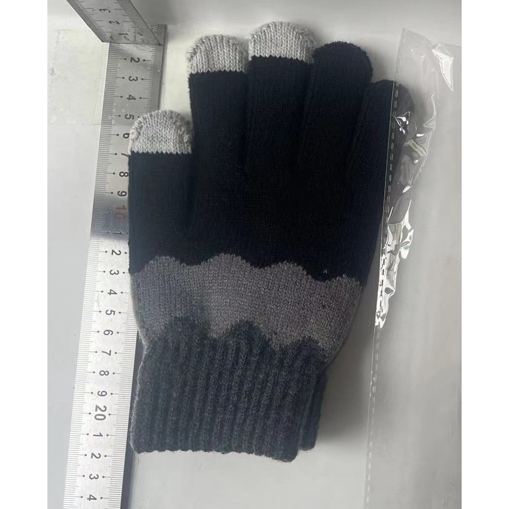 Manusi de Dama, Vivimall, Model Ondulat, Functie Touchscreen (ecran tactil), Material Acril Tricotat, Manseta Elastica, Interior Catifelat, Marime Universala, Negru/Gri - vivimall.ro