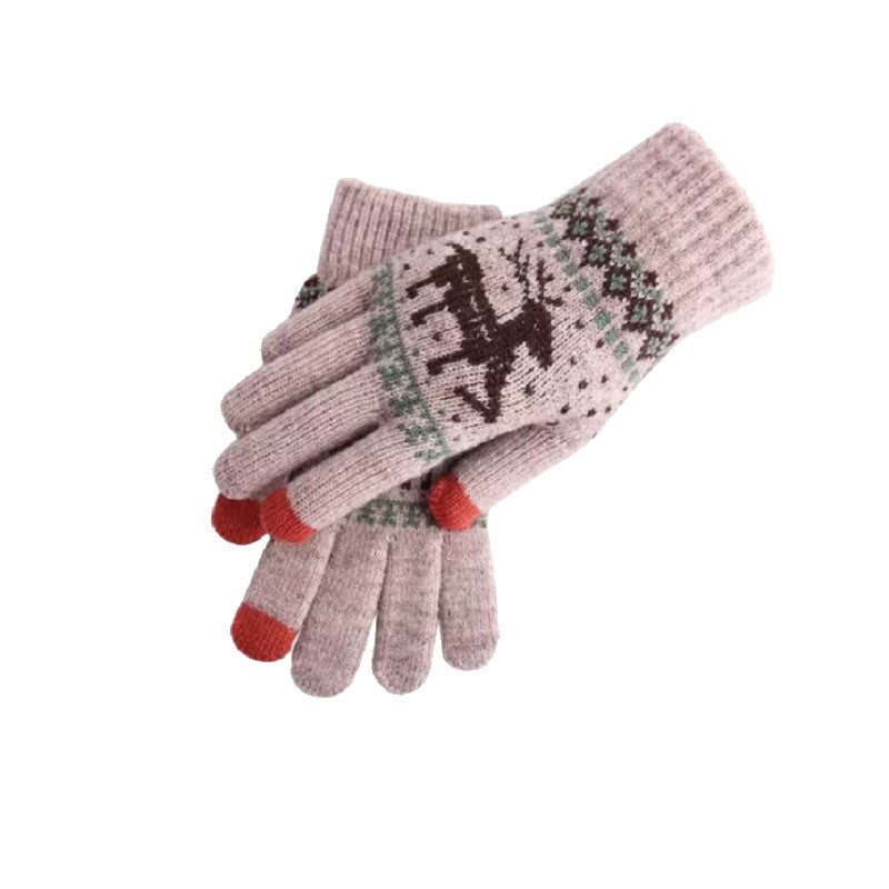 Manusi de Dama, Vivimall, Model Ren, Functie Touchscreen (ecran tactil), Material Acril Tricotat, Manseta Elastica, Interior Catifelat, Marime Universala, Kaki - vivimall.ro