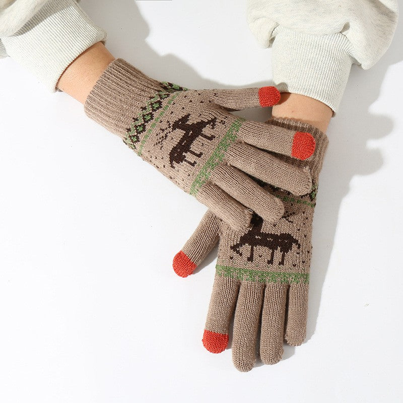 Manusi de Dama, Vivimall, Model Ren, Functie Touchscreen (ecran tactil), Material Acril Tricotat, Manseta Elastica, Interior Catifelat, Marime Universala, Kaki - vivimall.ro