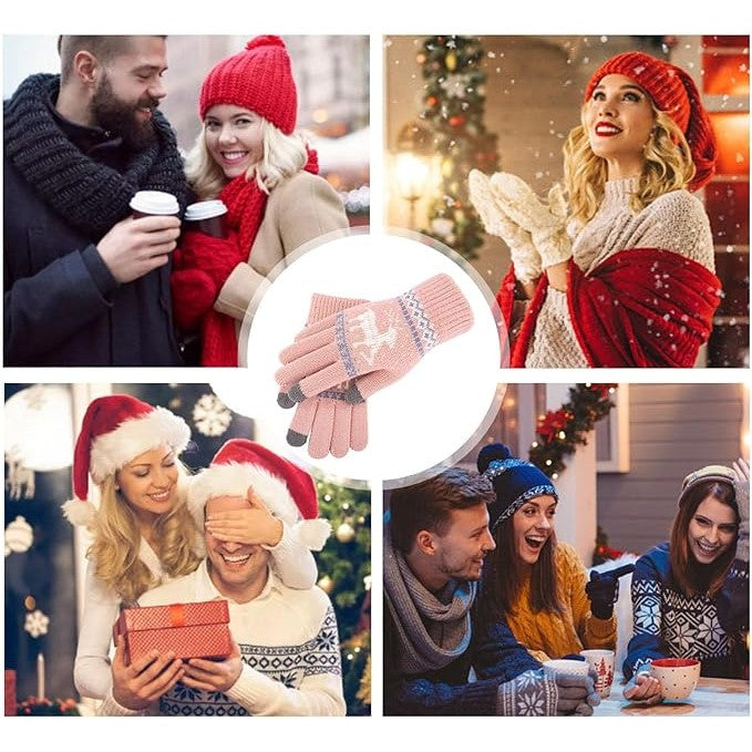 Mănuși damă roz model ren purtate pe mâini, perspectivă lifestyle sezon rece