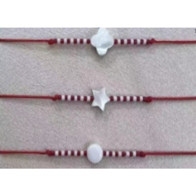 Martisor Bratara cu Sidef, Snur Rosu Reglabil, Margele Albe si Rosii, Pandantiv din Scoica, Modele de Sezon - vivimall.ro