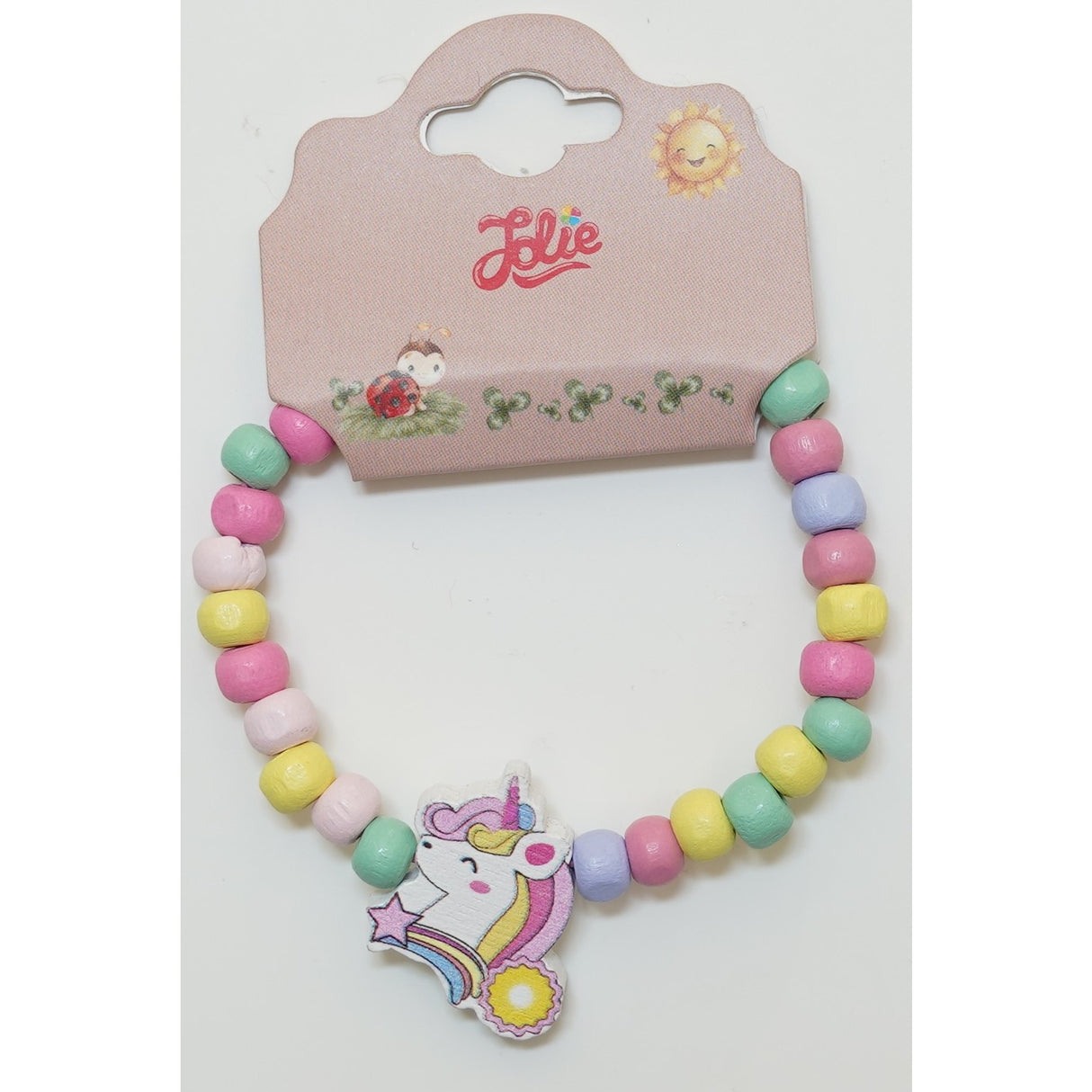 Martisor Bratara Curcubeu pentru Copii, Elastica, din Lemn, Model 1 - vivimall.ro