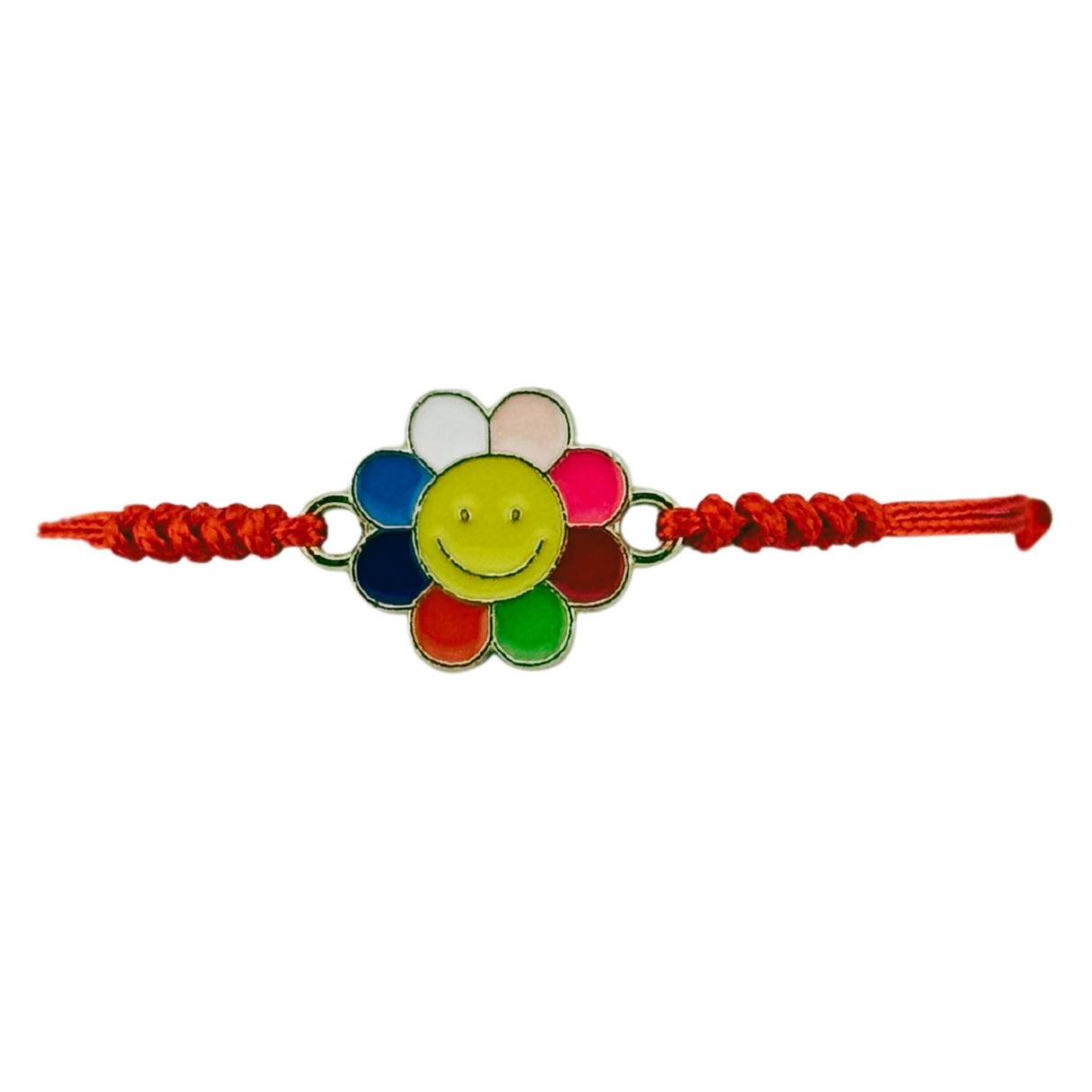 Martisor Bratara pentru Dama si Copii, Jolie, Model Floricica Smiley, Set 12 bucati, Pandantiv Emailat, Snur Reglabil, Rosu - vivimall.ro