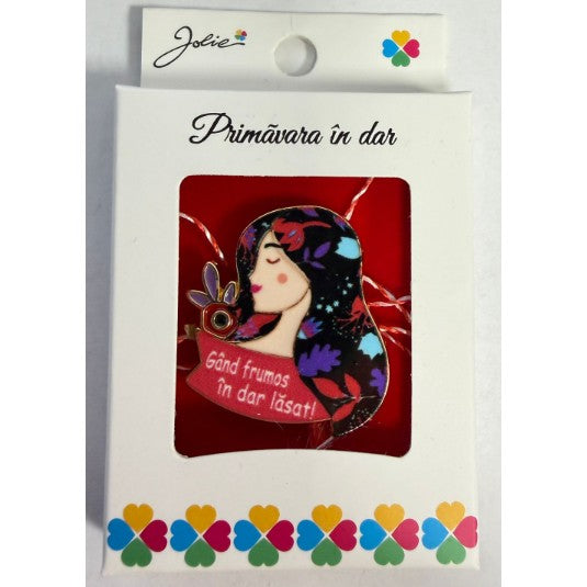 Mărțișor broșă mică din metal în cutie cadou, model 13, dimensiune 2.5-3 cm, vedere frontală