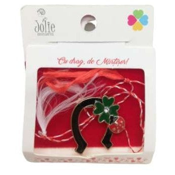 Martisor Brosa Potcoava Verde cu Trifoi si Buburuza Model B-29 5.5cm x 7cm - vivimall.ro