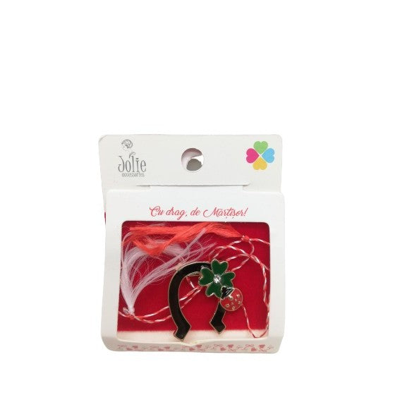 Martisor Brosa Potcoava Verde cu Trifoi si Buburuza Model B-29 5.5cm x 7cm - vivimall.ro