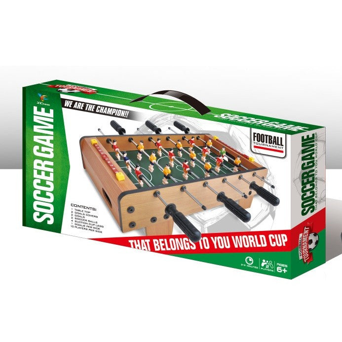 Masa de Fotbal cu Teren, Vivimall, cu Picioare Scurte, 6 Manere, Tablou de Scor, 50 x 25 x 18 cm, din Lemn/Otel/ABS, Maro - vivimall.ro