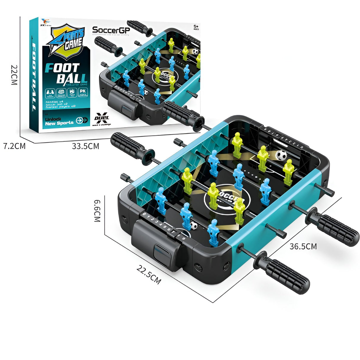 Masa de Fotbal cu Teren si 12 Jucatori Vivimall, 4 Manere, 2 Mingi, cu Tablou Scor, din ABS, 36.5x22.5x6.6 cm, Design Multicolor, pentru Copii/ Adulti - vivimall.ro