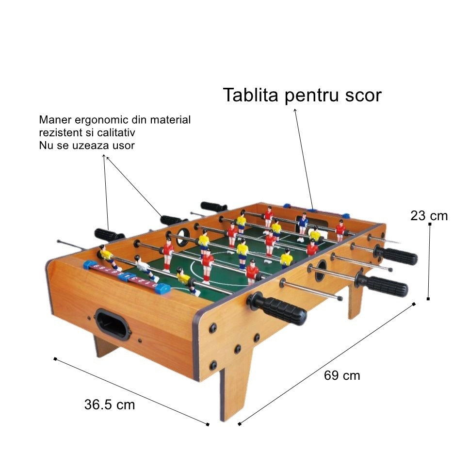 Masa de Fotbal cu Teren si 18 Jucatori Flippy, 6 Manere, cu Tablou pentru Scor, din Metal, Lemn si ABS, 69 x 36.5 x 23 cm, cu Picioare, pentru copii/adulti - vivimall.ro