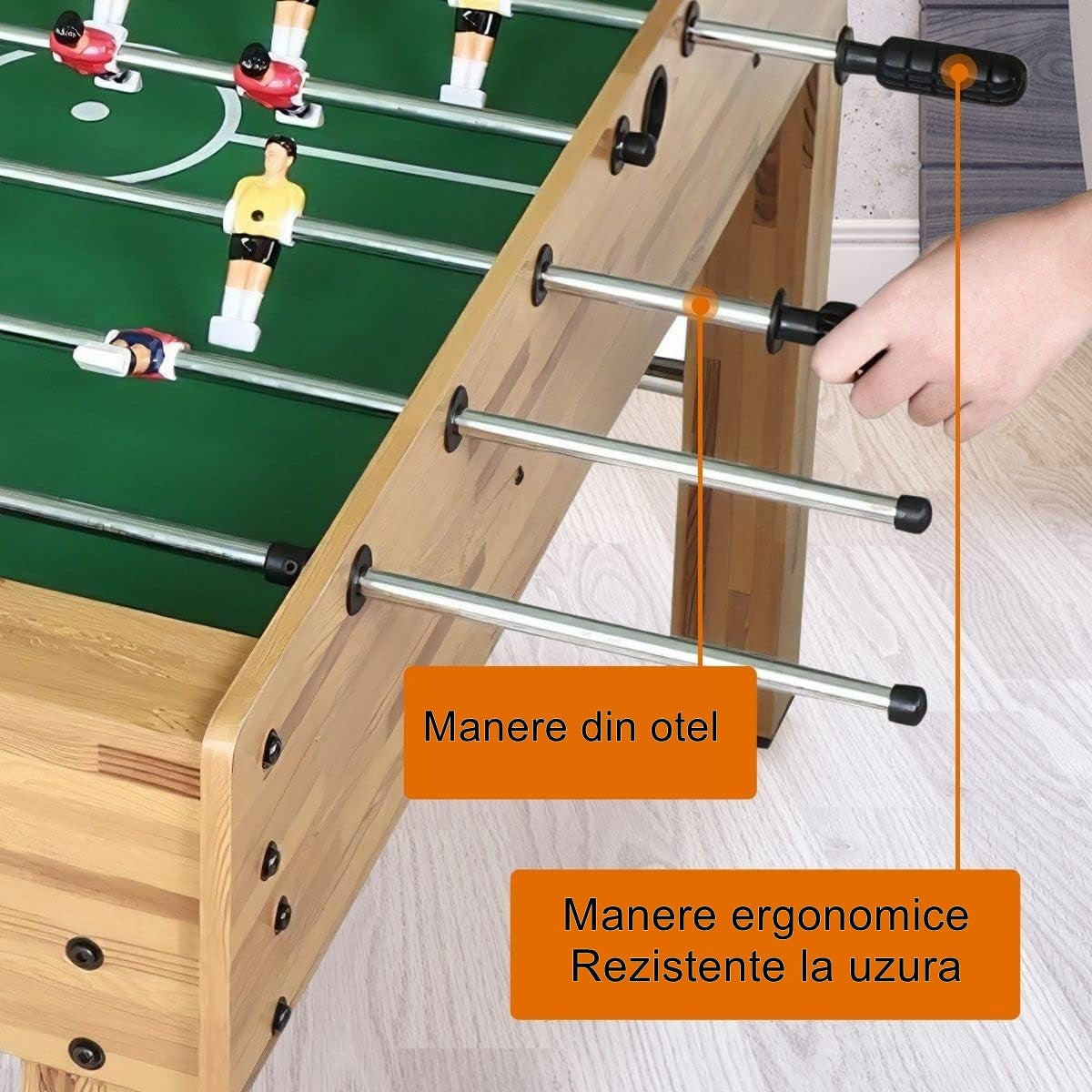 Masa de Fotbal cu Teren si 21 Jucatori Vivimall, 8 Manere, cu Tablou pentru Scor, din Metal, Lemn si ABS, 120 x 61.5 x 81 cm, cu Picioare, pentru copii/adulti - vivimall.ro