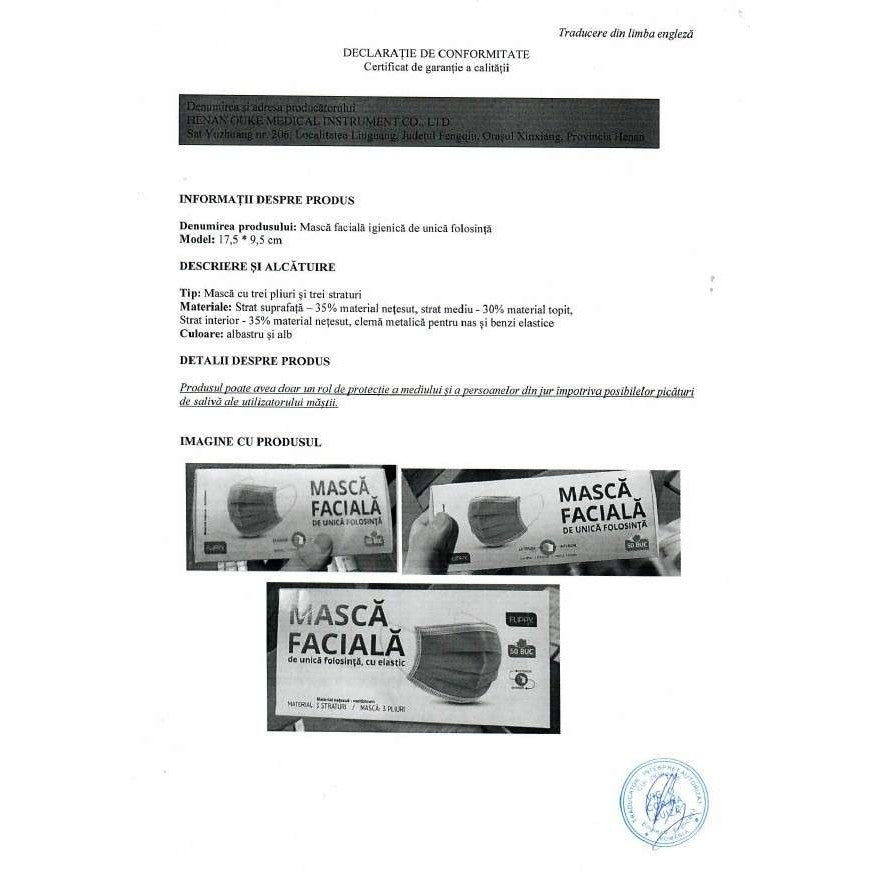 Masca faciala Flippy, 3 straturi si 3 pliuri - 50 bucati - vivimall.ro