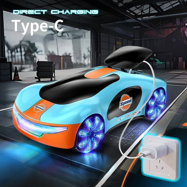 Masinuta Smart, Vivimall, cu Telecomanda si Controller prin Gesturi/Wireless, Lumini/Sunet/Abur, Reincarcabila, 24x12,4x7,1 cm, Statie de Incarcare EV, Albastru/Portocaliu - vivimall.ro