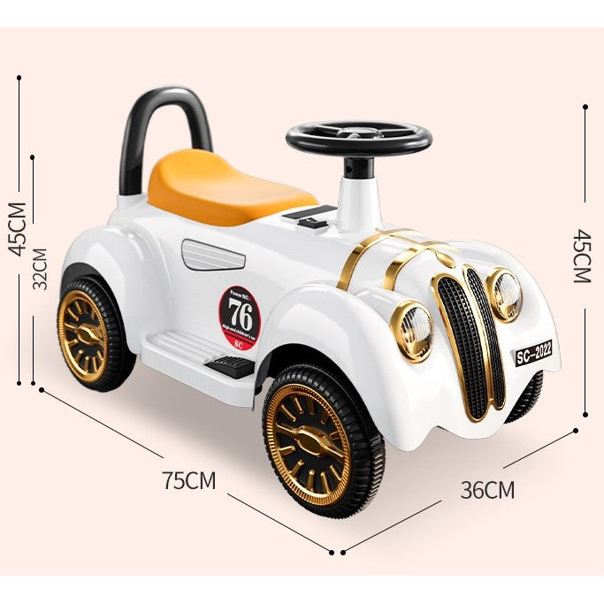 Masinuta Electrica Vivimall, Model de Epoca, cu Acumulator, Sistem Anti-Rasturnare, Sistem de Lumini si Sunet, 1-5 Ani, 75 x 36 x 45 cm, Alb - vivimall.ro