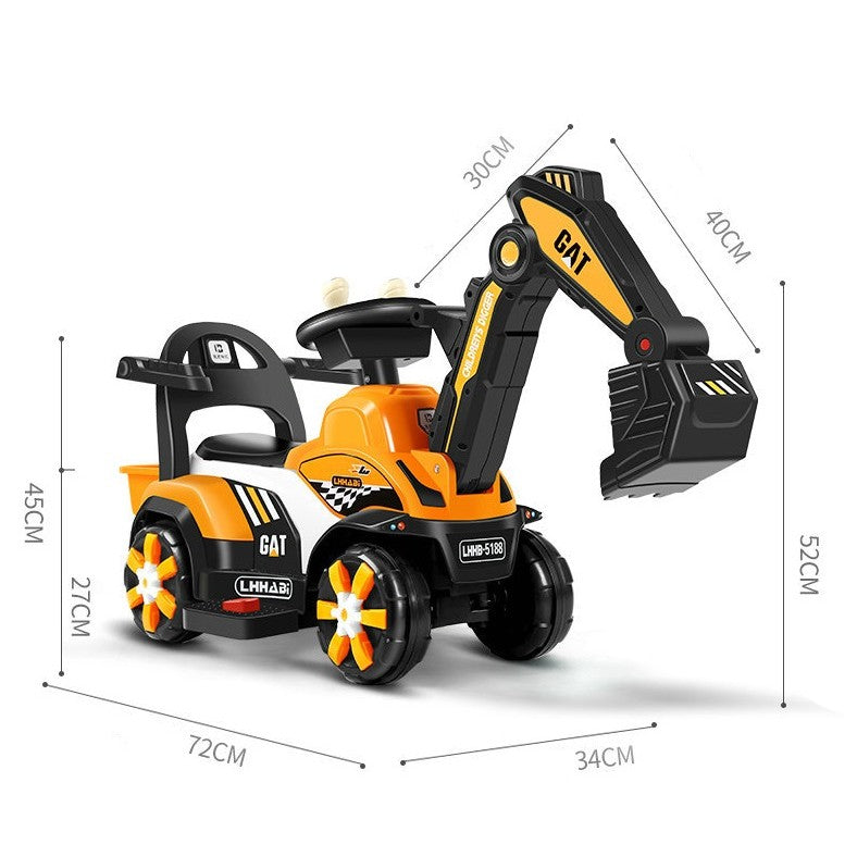 Masinuta Electrica Vivimall, Tip Excavator, Brat Electric cu Maneta de Control, Spatar si Bare Laterale, Sistem Muzica si Lumini, 2-7 Ani, 72 x 34 x 45 cm, Portocaliu - vivimall.ro