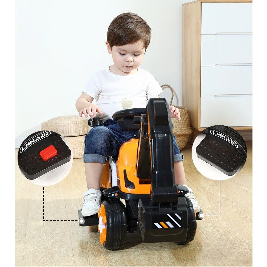 Masinuta Electrica Vivimall, Tip Excavator, Brat Electric cu Maneta de Control, Spatar si Bare Laterale, Sistem Muzica si Lumini, 2-7 Ani, 72 x 34 x 45 cm, Portocaliu - vivimall.ro