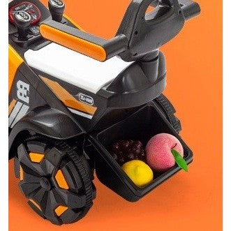 Masinuta Electrica Vivimall, Tip Excavator, Brat Electric cu Maneta de Control, Spatar si Bare Laterale, Sistem Muzica si Lumini, 1-8 Ani, 72 x 36 x 50 cm, Portocaliu - vivimall.ro