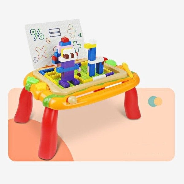 Masuta educativa pentru desenat si construit, 2 in 1, Vivimall, 150 de piese de constructie incluse - vivimall.ro