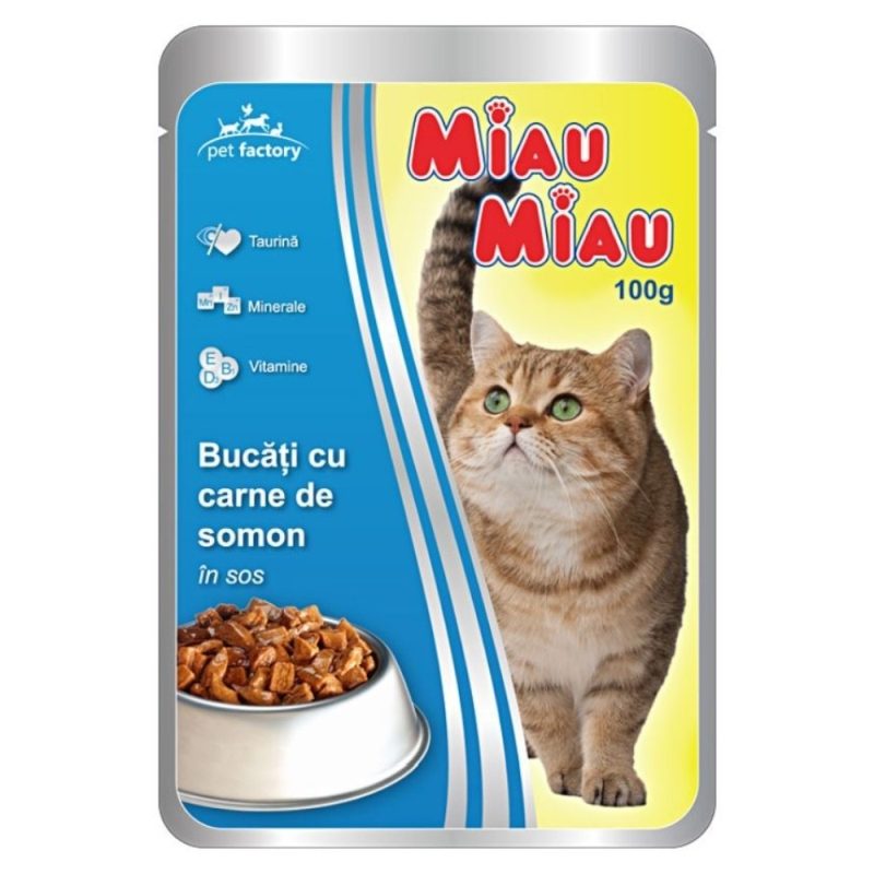 Hrana Umeda pentru Pisici in Sos, Miau Miau, Somon, 100 g - vivimall.ro