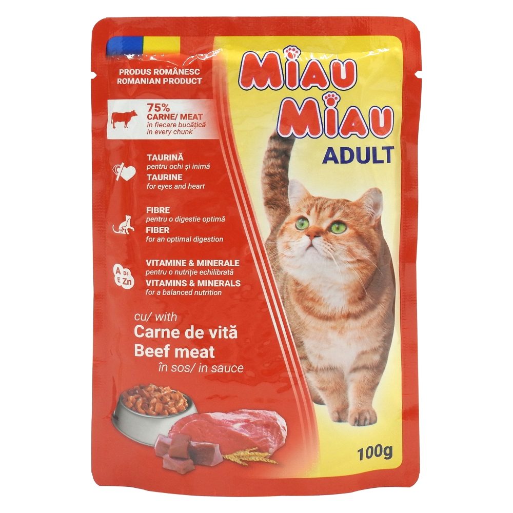 Hrana Umeda pentru Pisici in Sos, Miau Miau, Vita, 100 g - vivimall.ro